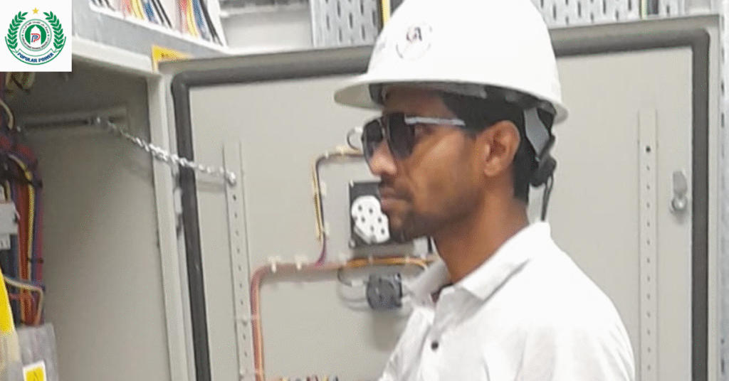 MEP engineer inspecting electrical panel in UAE – PPTS expert team in action